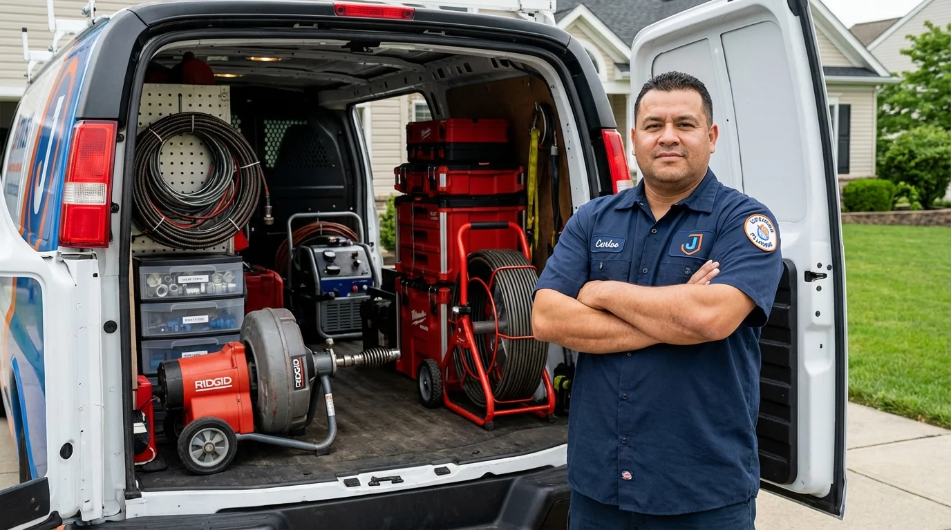 Professional drain cleaning equipment and Johns Plumbing LLC plumber in Cooperstown
