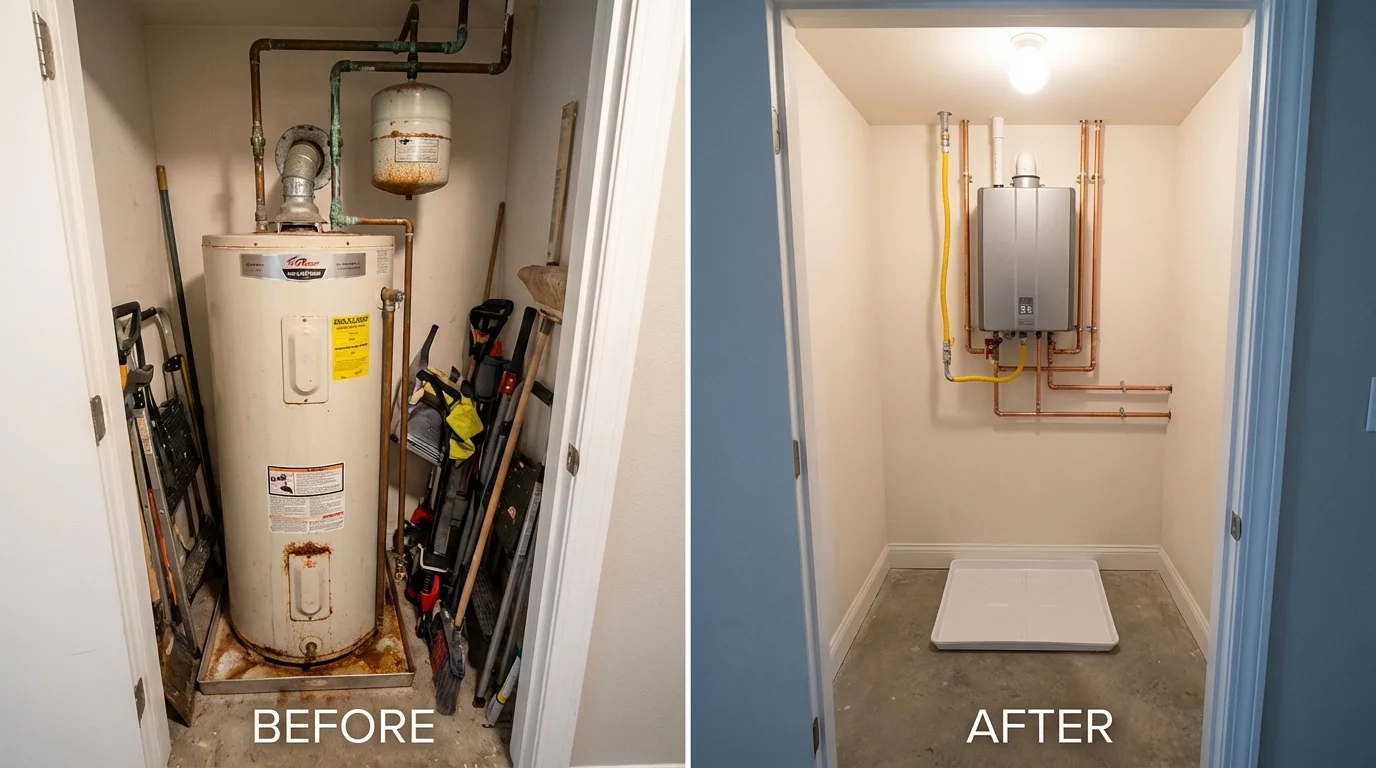 Tank water heater versus wall-mounted tankless unit comparison for Cooperstown, ND homeowners